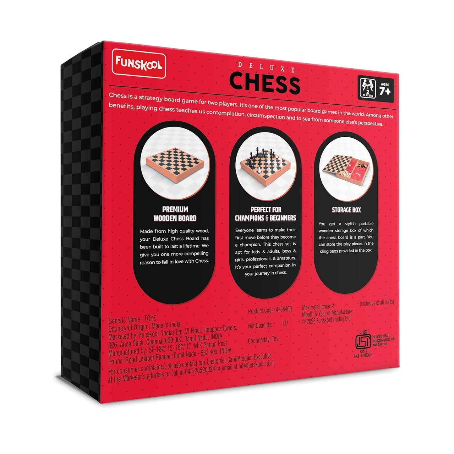 Funskool Deluxe Wooden Chess Set – Classic Strategy Board Game for Kids & Adults (7+)